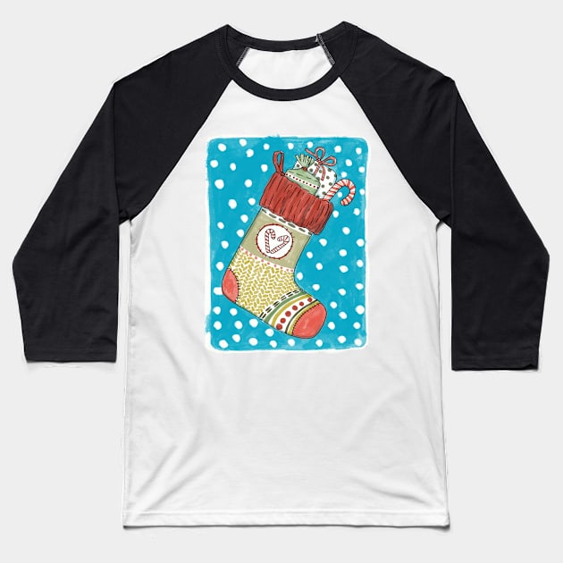 Christmas stocking, Christmas collection Baseball T-Shirt by Lillieo and co design